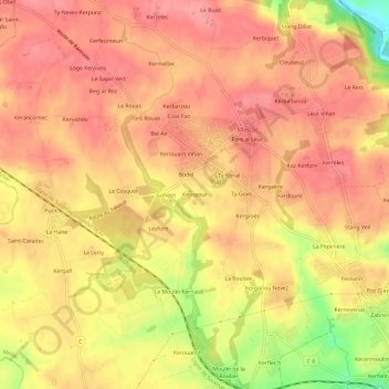 Mapa topográfico Kernaour, altitud, relieve