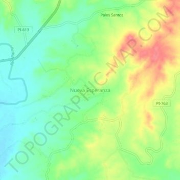 Mapa topográfico Nueva Esperanza, altitud, relieve