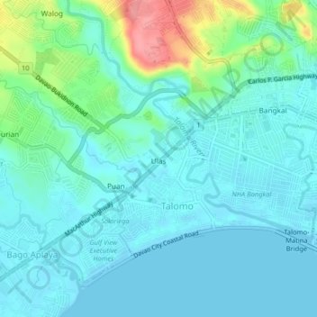 Mapa topográfico Ulas, altitud, relieve