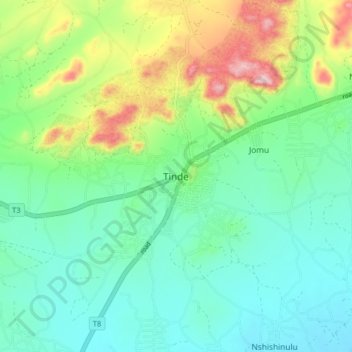 Mapa topográfico Tinde, altitud, relieve