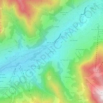 Mapa topográfico Cassioz, altitud, relieve