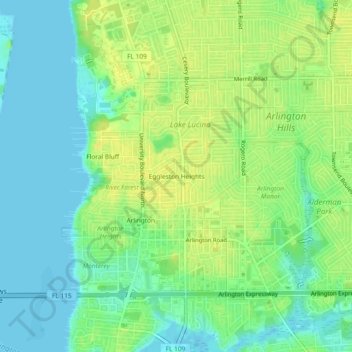 Mapa topográfico Eggleston Heights, altitud, relieve