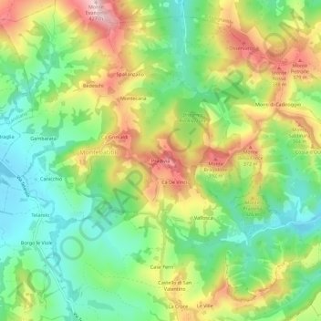 Mapa topográfico Pradivia, altitud, relieve