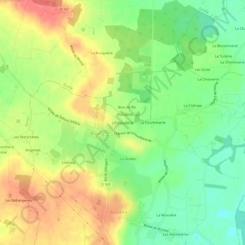 Mapa topográfico L'Esnauderie, altitud, relieve