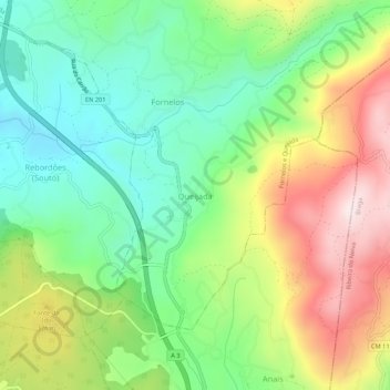 Mapa topográfico Queijada, altitud, relieve