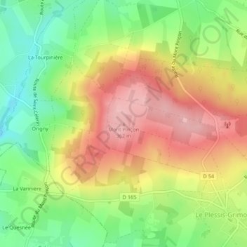 Mapa topográfico Mont Pinçon, altitud, relieve