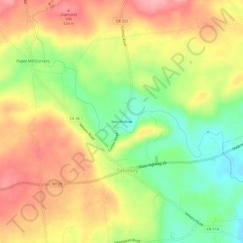 Mapa topográfico Ives Hollow, altitud, relieve