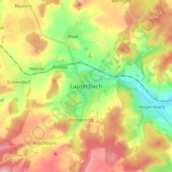 Mapa topográfico Lauterbach, altitud, relieve