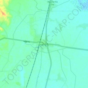 Mapa topográfico Hpayargyi, altitud, relieve