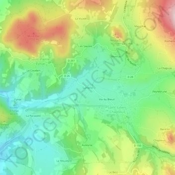 Mapa topográfico Sumène, altitud, relieve