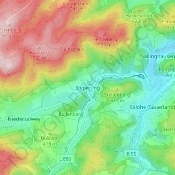 Mapa topográfico Sieperting, altitud, relieve