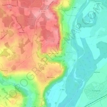 Mapa topográfico Mas Boucher, altitud, relieve