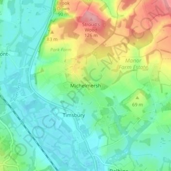 Mapa topográfico Michelmersh, altitud, relieve