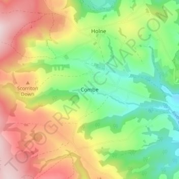 Mapa topográfico Combe, altitud, relieve