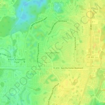 Mapa topográfico Sun City Center, altitud, relieve