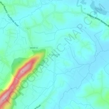 Mapa topográfico Koliyadi, altitud, relieve