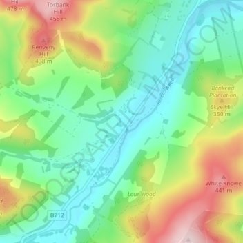 Mapa topográfico Stobo, altitud, relieve