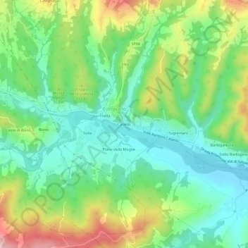 Mapa topográfico Casello, altitud, relieve