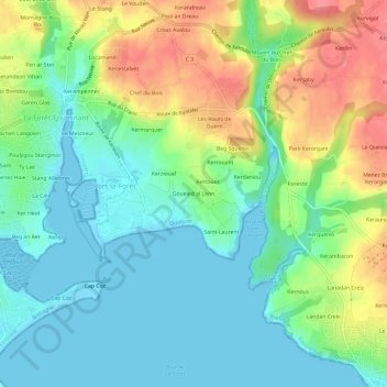 Mapa topográfico Goueled al Lenn, altitud, relieve
