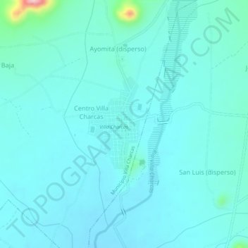 Mapa topográfico Villa Charcas, altitud, relieve