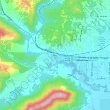 Mapa topográfico Flynn, altitud, relieve
