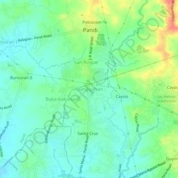 Mapa topográfico Manggahan, altitud, relieve