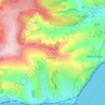 Mapa topográfico Holcombe Down, altitud, relieve