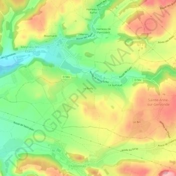Mapa topográfico Le Bailly, altitud, relieve