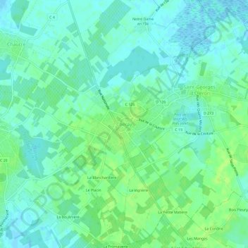Mapa topográfico Chéray, altitud, relieve