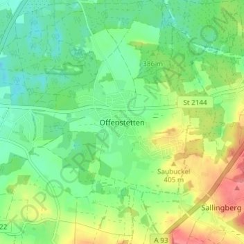 Mapa topográfico Offenstetten, altitud, relieve