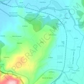 Mapa topográfico Tosal, altitud, relieve