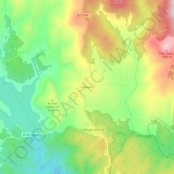 Mapa topográfico Pantane, altitud, relieve