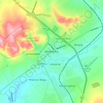 Mapa topográfico Heidelberg, altitud, relieve