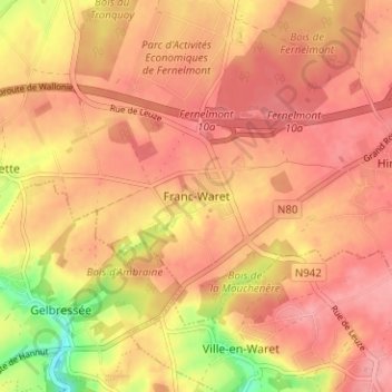 Mapa topográfico Franc-Waret, altitud, relieve
