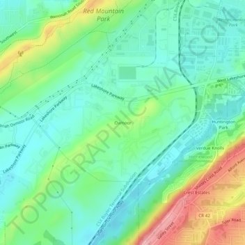 Mapa topográfico Oxmoor, altitud, relieve