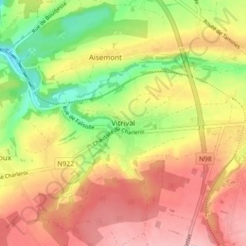 Mapa topográfico Vitrival, altitud, relieve