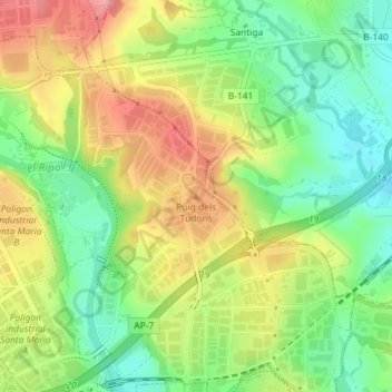 Mapa topográfico Puig dels Tudons, altitud, relieve
