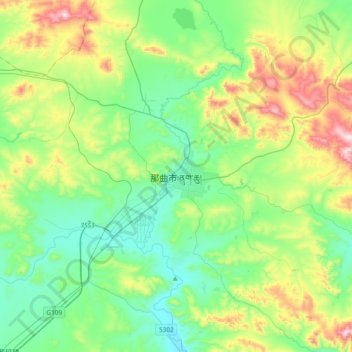 Mapa topográfico Nagqu, altitud, relieve