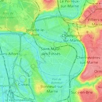 Mapa topográfico Saint-Maur-des-Fossés, altitud, relieve