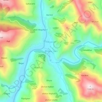 Mapa topográfico Bhikia Sain, altitud, relieve