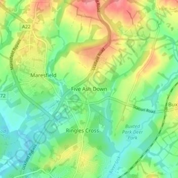 Mapa topográfico Five Ash Down, altitud, relieve