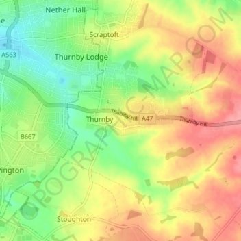 Mapa topográfico Bushby, altitud, relieve