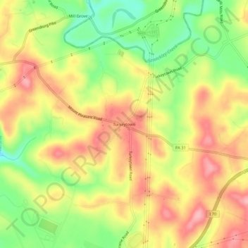 Mapa topográfico Turkeytown, altitud, relieve