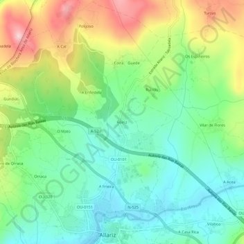 Mapa topográfico Roiriz, altitud, relieve