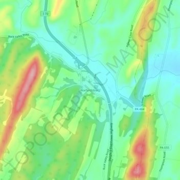 Mapa topográfico Warfordsburg, altitud, relieve
