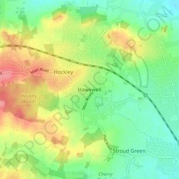 Mapa topográfico Hawkwell, altitud, relieve