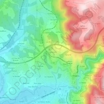 Mapa topográfico Les Graviers, altitud, relieve