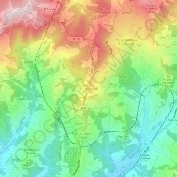 Mapa topográfico Montorsoli, altitud, relieve