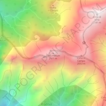 Mapa topográfico Cima Pedum, altitud, relieve