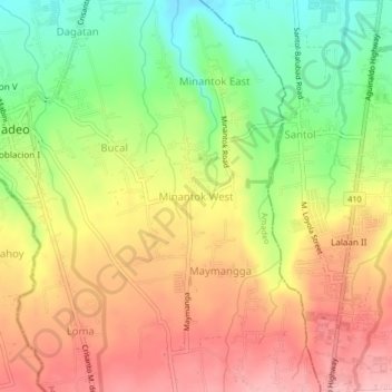 Mapa topográfico Minantok West, altitud, relieve